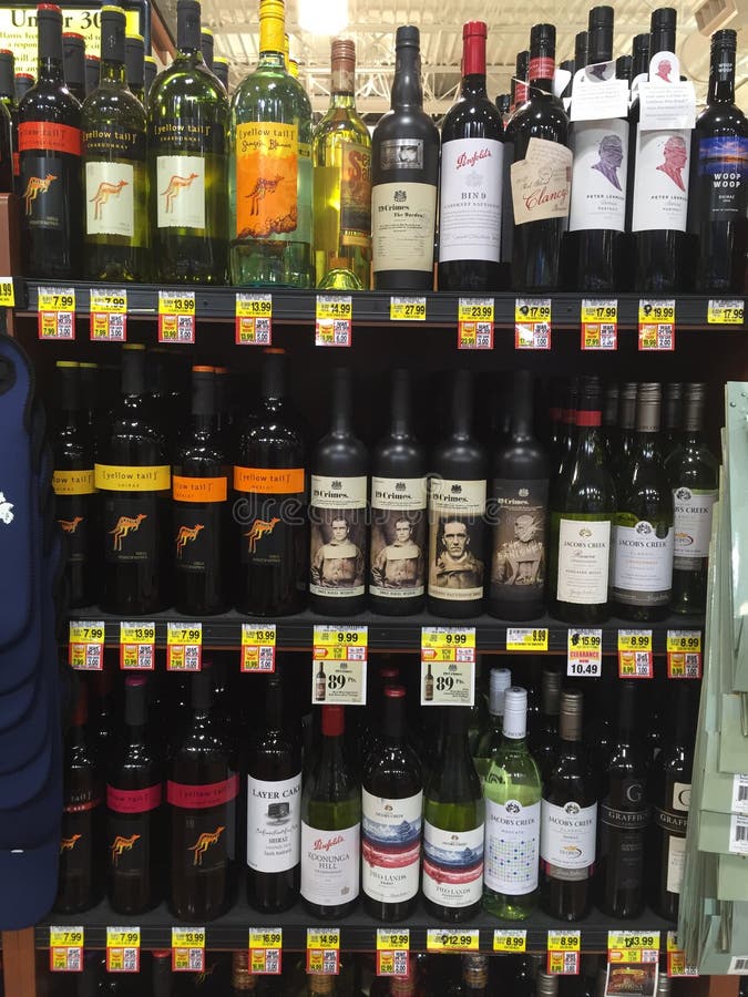 Grocery Shelves Filled with Wine. Editorial Image Image of full