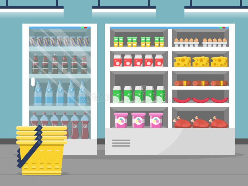Grocery Store Showcase. Shop Food Store Inside the Supermarket Checkout Vector Background Stock Vector - Illustration of meat, interior: 139091053 Grocery Store Showcase. Shop Food Store Inside the Supermarket Checkout Vector Background Stock Vector - Illustration of meat, interior: 139091053