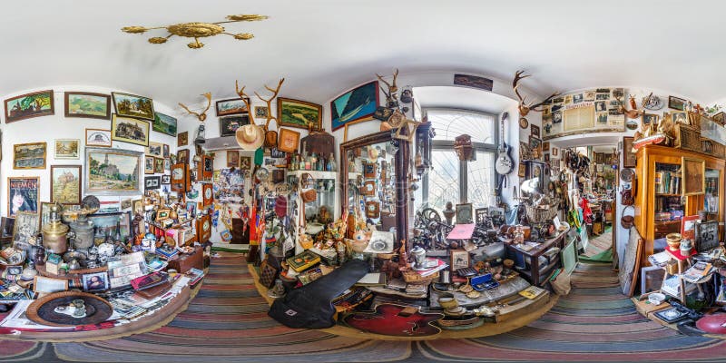 GRODNO, BELARUS - JULY, 2018: Full seamless spherical hdri panorama 360 degrees in the interior of Museum old things in stock photography GRODNO, BELARUS - JULY, 2018: Full seamless spherical hdri panorama 360 degrees in the interior of Museum old things in stock photography