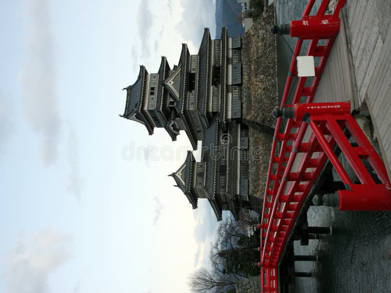 Matsumoto Castle and red bridge Japan. Matsumoto Castle and red bridge Japan
