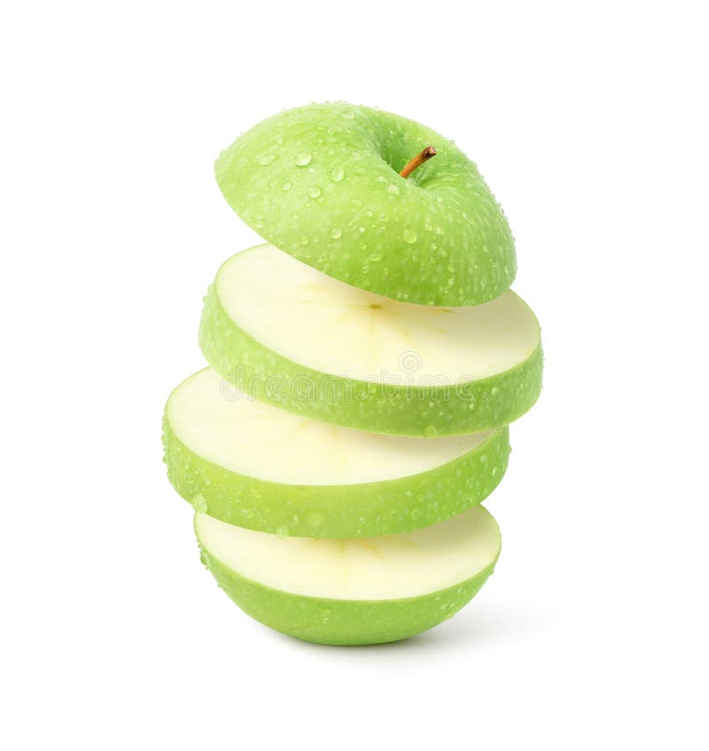 Groene appel, gesneden met waterdruppeltjes