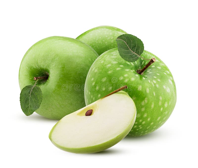 Groene appelen één plak met blad stock afbeeldingen Groene appelen één plak met blad stock afbeeldingen