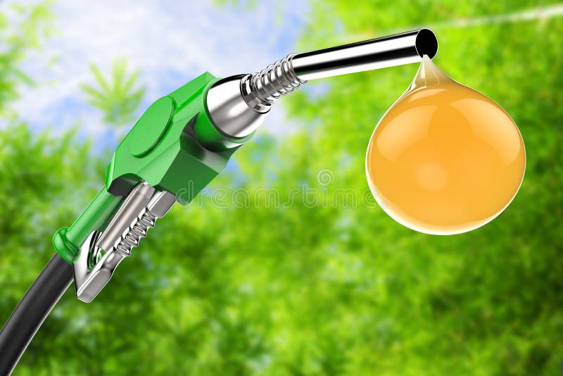 3d rendering green gas pump nozzle with droplet of oil. 3d rendering green gas pump nozzle with droplet of oil