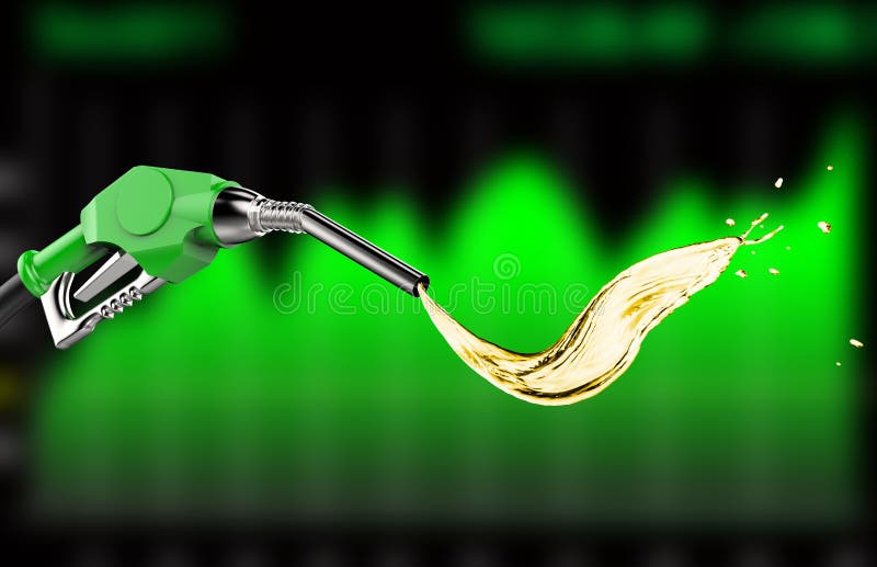 3d rendering green gas pump nozzle with oil splash. 3d rendering green gas pump nozzle with oil splash