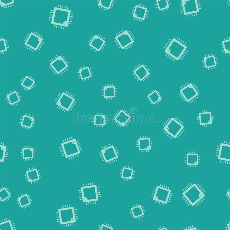 Groene computerprocessor met een cpu - microschakelingspictogram dat naadloos op de groene achtergrond is geïsoleerd. chip of cpu vector illustratie