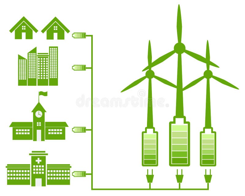Groene Energie van Windmolen en Groen Pictogram royalty-vrije illustratie Groene Energie van Windmolen en Groen Pictogram royalty-vrije illustratie