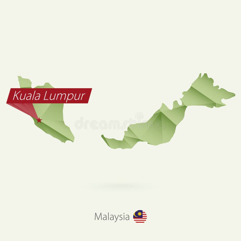 Groene gradiënt lage polykaart van Maleisië met hoofdkuala lumpur vector illustratie Groene gradiënt lage polykaart van Maleisië met hoofdkuala lumpur vector illustratie