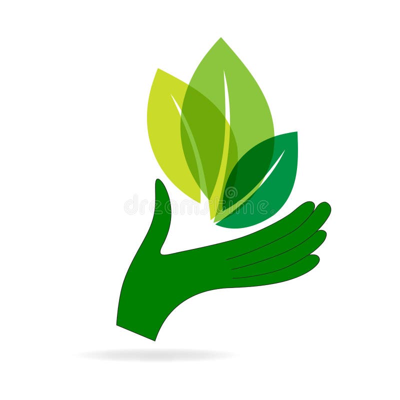Groene hand met groen blad vector illustratie