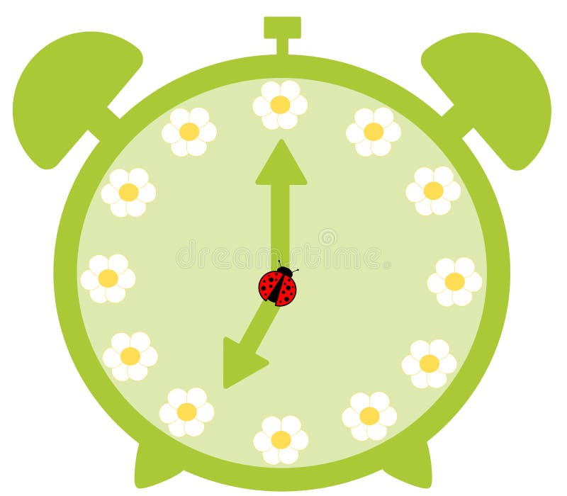 Groene leuke wekker met madeliefjebloem stock illustratie Groene leuke wekker met madeliefjebloem stock illustratie