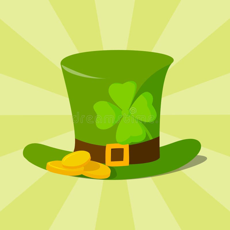 Groene materiële kabouterhoed met bruine die leerband met gouden klaver en gesp vectorillustratie wordt opgehemeld royalty-vrije illustratie Groene materiële kabouterhoed met bruine die leerband met gouden klaver en gesp vectorillustratie wordt opgehemeld royalty-vrije illustratie