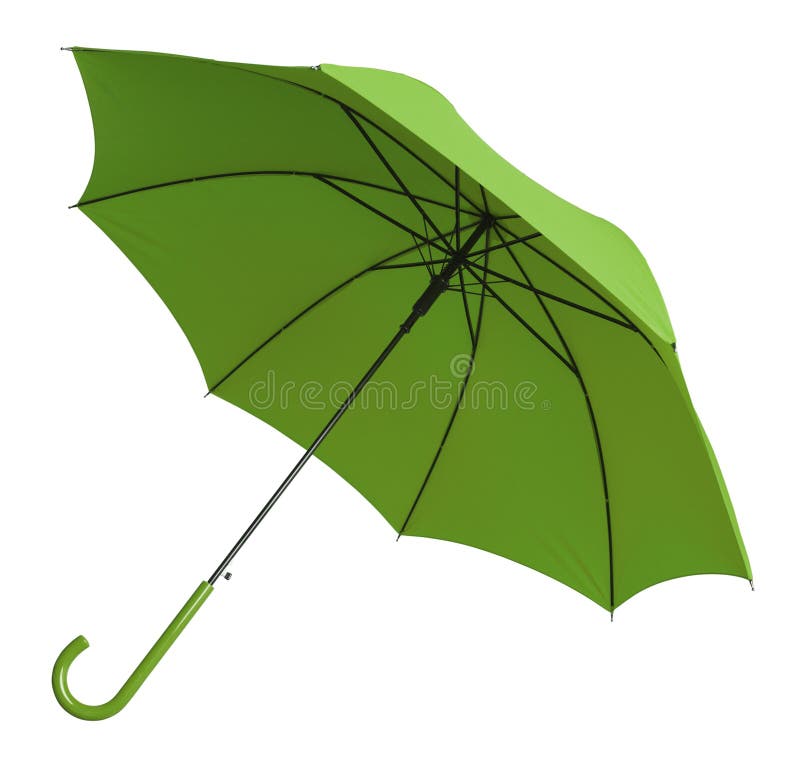 Bright Green Umbrella Tilted Isolated on White Background. Bright Green Umbrella Tilted Isolated on White Background.