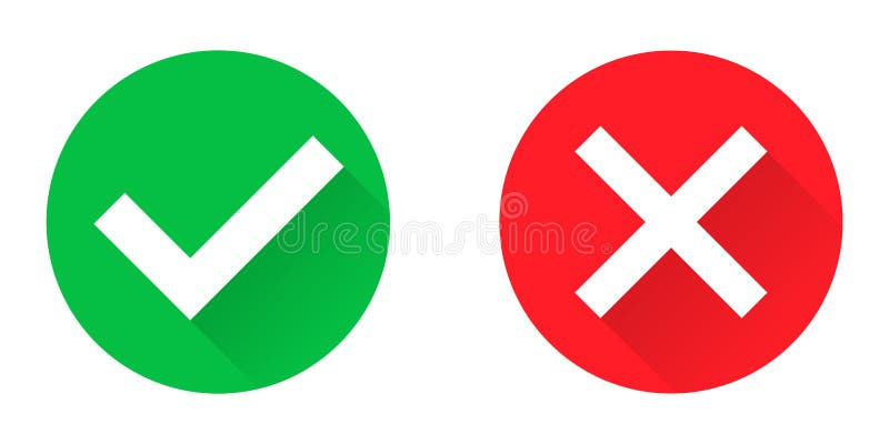 Groene Tik En Rood Kruis In Cirkel. Vinkje En X-Teken. Afzonderlijke Correcte En Verkeerde Pictogrammen. Ja En Geen Afbeelding Op Vector Illustratie - Illustration Of Vlak, Geïsoleerd: 222252761