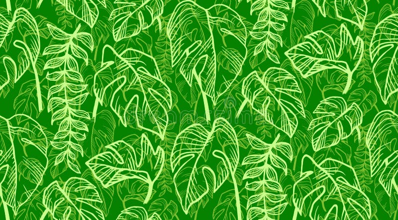 Groene tropische bladeren in het vector naadloze patroon van de schetsstijl royalty-vrije illustratie Groene tropische bladeren in het vector naadloze patroon van de schetsstijl royalty-vrije illustratie