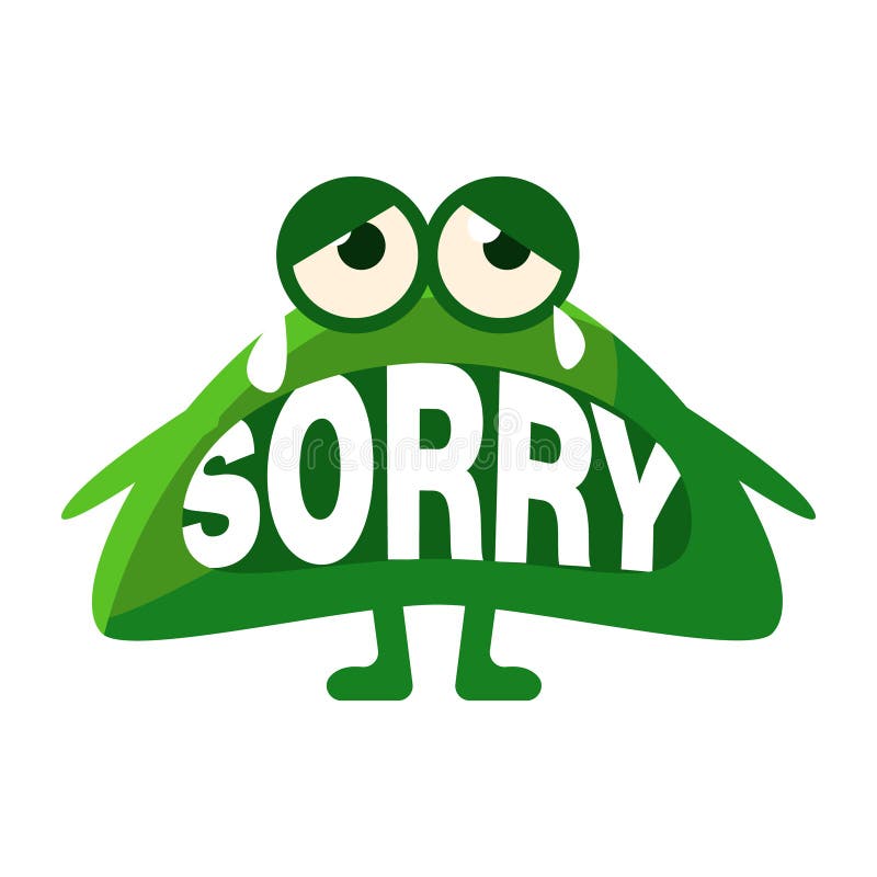 Groene Vlek die Droevig, Leuk Emoji-Karakter met Word in de Mond in plaats van Tanden zeggen, Emoticon-Bericht vector illustratie Groene Vlek die Droevig, Leuk Emoji-Karakter met Word in de Mond in plaats van Tanden zeggen, Emoticon-Bericht vector illustratie
