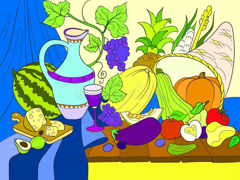 Groenten en vruchten de roosterillustratie van de oogststijl Thanksgiving day stilleven Oude gravureimitatie stock illustratie Groenten en vruchten de roosterillustratie van de oogststijl Thanksgiving day stilleven Oude gravureimitatie stock illustratie