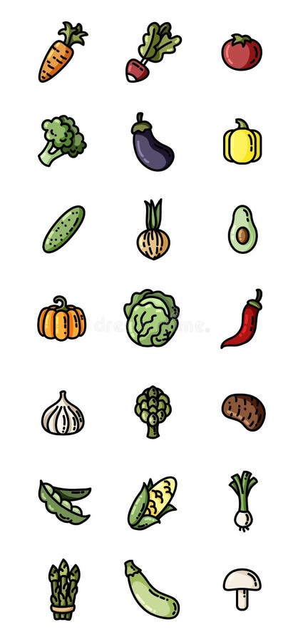Groenten vlakke kleurrijke pictogrammen Reeks vectorpictogrammen voor Web royalty-vrije illustratie Groenten vlakke kleurrijke pictogrammen Reeks vectorpictogrammen voor Web royalty-vrije illustratie