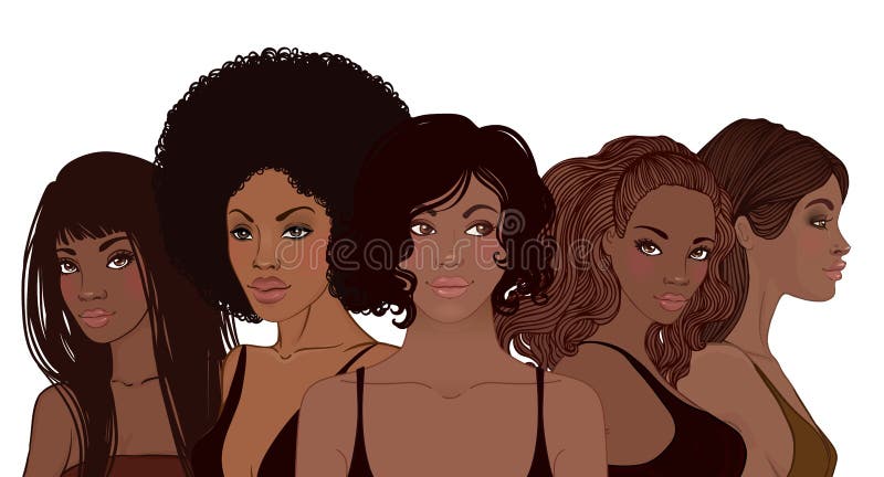 Groep Afrikaanse Amerikaanse mooie meisjes Vrouwelijk portret Zwarte B