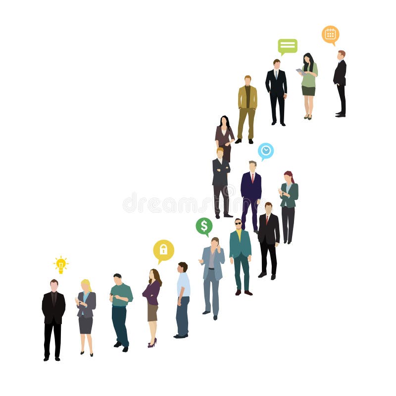 Groep bedrijfs en bureaumensen die zich in lijn bevinden royalty-vrije illustratie Groep bedrijfs en bureaumensen die zich in lijn bevinden royalty-vrije illustratie