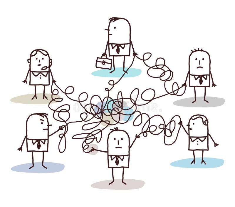 Groep bedrijfsdiemensen door slordige lijnen wordt verbonden stock illustratie Groep bedrijfsdiemensen door slordige lijnen wordt verbonden stock illustratie