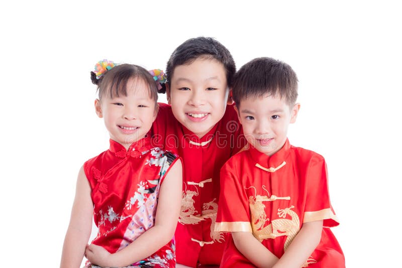 Groep Chinese kinderen die traditioneel kostuum dragen royalty-vrije stock fotografie Groep Chinese kinderen die traditioneel kostuum dragen royalty-vrije stock fotografie