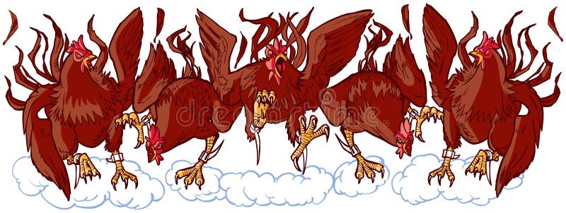 Vector cartoon clip art illustration of a group of tough mean rooster or gamecock mascots charging or running forward. Each character is on a separate layer. Vector cartoon clip art illustration of a group of tough mean rooster or gamecock mascots charging or running forward. Each character is on a separate layer.