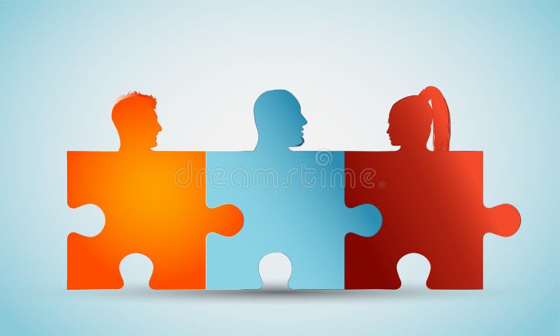 Groep die de kleurrijke hoofden van silhouetmensen raadselstukken vormen Conceptengroepswerk of gemeenschap Probleem het oplossen royalty-vrije illustratie Groep die de kleurrijke hoofden van silhouetmensen raadselstukken vormen Conceptengroepswerk of gemeenschap Probleem het oplossen royalty-vrije illustratie