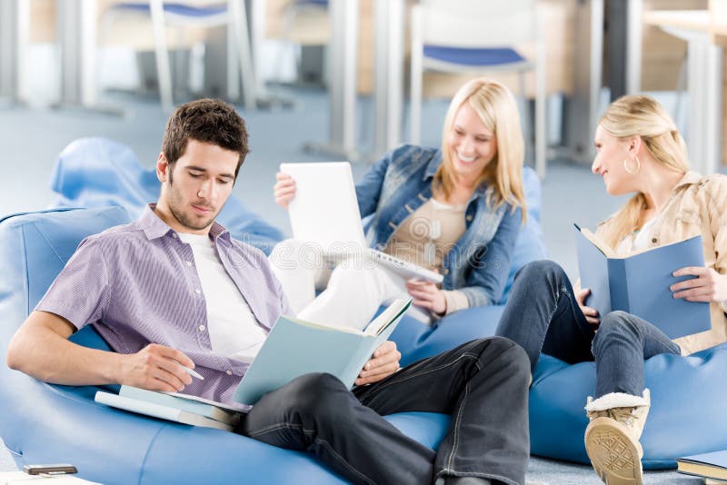 Groep middelbare schoolstudenten met boeken het zitten stock afbeelding Groep middelbare schoolstudenten met boeken het zitten stock afbeelding