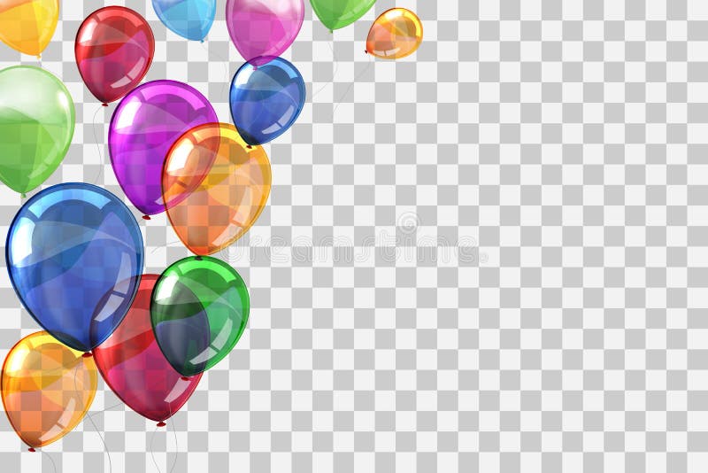 Groepgekleurde heliumvliegballonnen op transparante achtergrond - vector