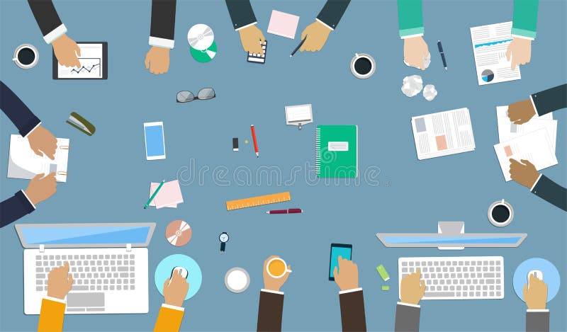 Groepswerk voor bureau De interactie dient het werk in vector illustratie Groepswerk voor bureau De interactie dient het werk in vector illustratie