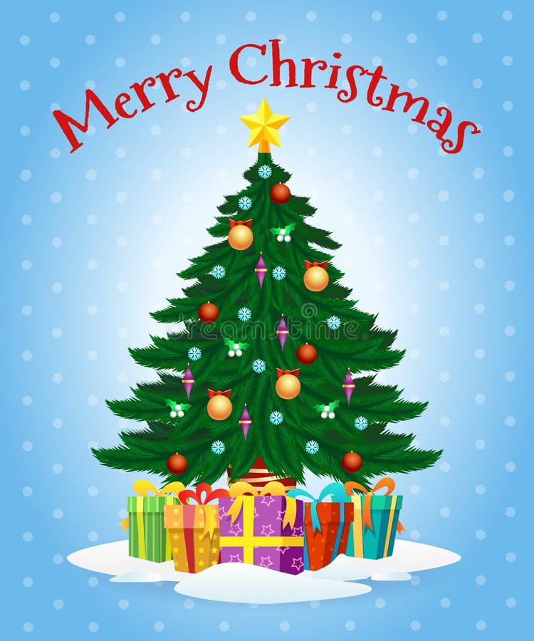 Groetkaart met de boom van beeldverhaalkerstmis vector illustratie Groetkaart met de boom van beeldverhaalkerstmis vector illustratie