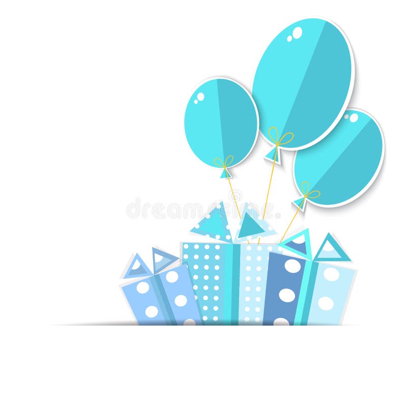 Groetkaart met een giftdozen en ballons. vector illustratie Groetkaart met een giftdozen en ballons. vector illustratie