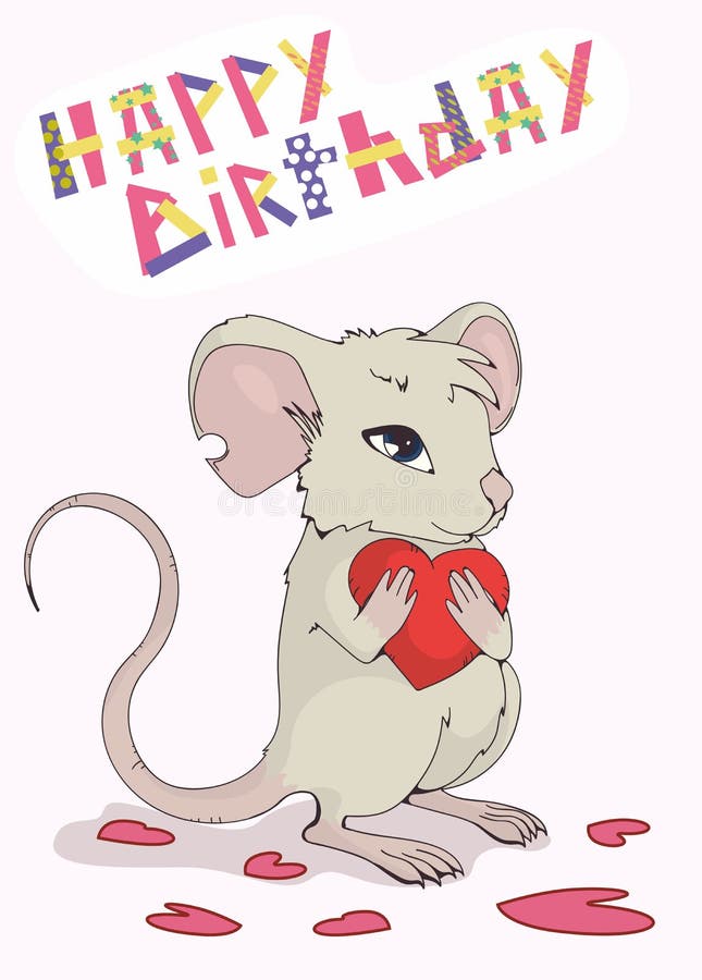 Groetkaart ‚Gelukkige verjaardag ‚ Leuke muis die liefde en hart geven royalty-vrije illustratie Groetkaart ‚Gelukkige verjaardag ‚ Leuke muis die liefde en hart geven royalty-vrije illustratie