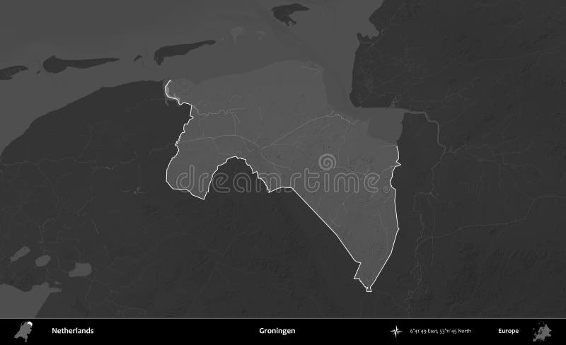 Groningen highlighted, Netherlands. Grayscale stock illustration