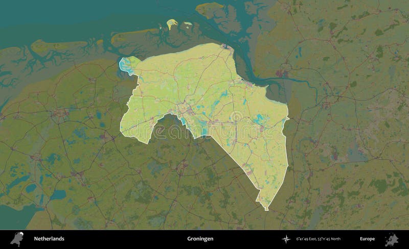 Groningen highlighted, Netherlands. Topographic Humanitarian royalty free illustration