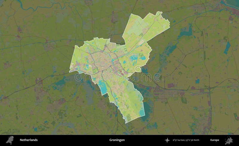 Groningen highlighted, Netherlands. Topographic Humanitarian vector illustration