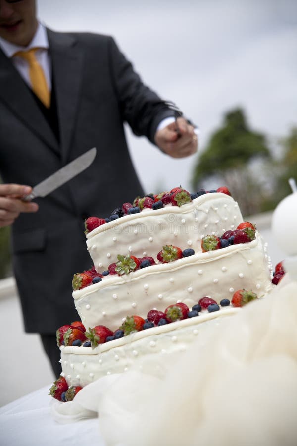 Groom cutting cake stock image. Image of strawberry, sweet 32938195