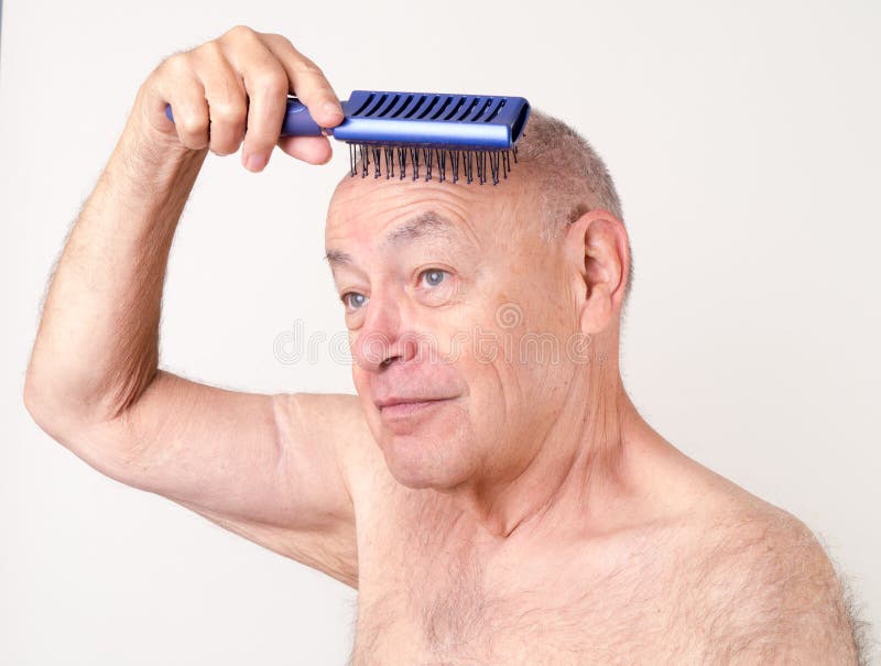Daily Grooming Bald Man Brushing Scalp Stock Photo Image of concept
