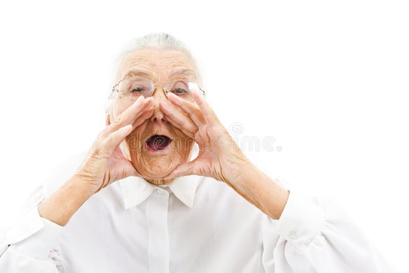 Grandmother with funny expressions on an isolated background. Grandmother with funny expressions on an isolated background