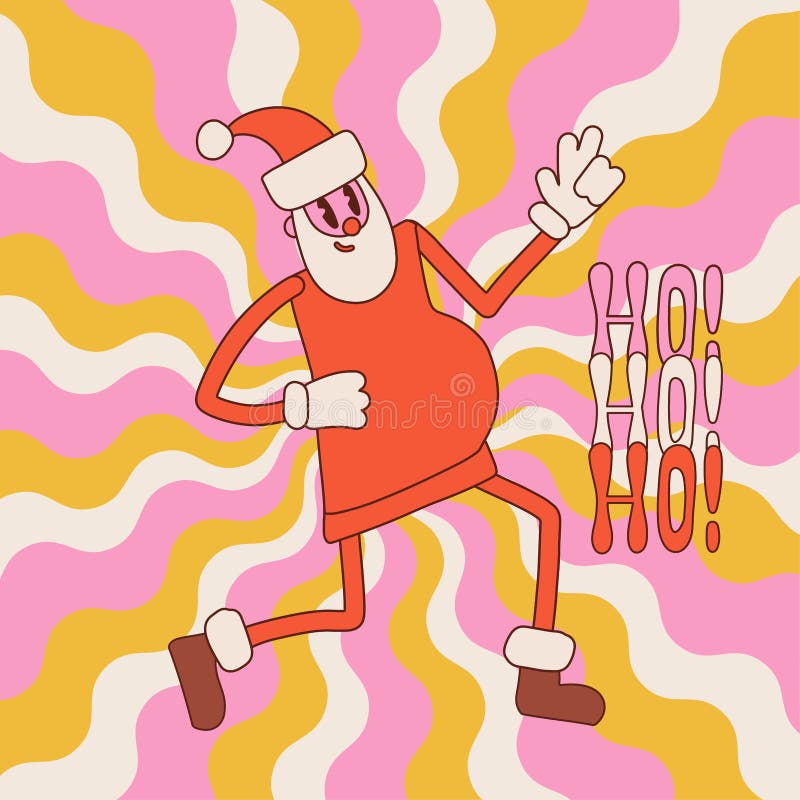 Groovy Christmas Poster. Funny Santa Claus Character Dancing Disco