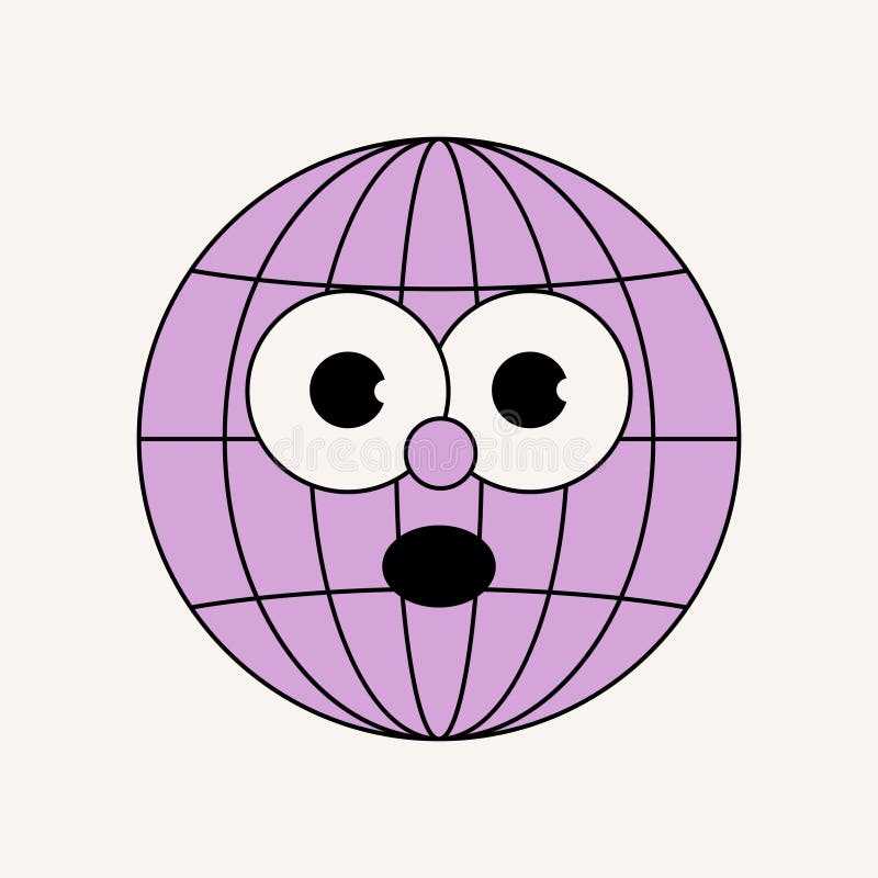 Groovy globe Aufkleber. Cartoon süße Erde Planet Charakter mit lächelnden überrascht Gesicht Retro Comic Ikone mit Maskottchen. vektor abbildung