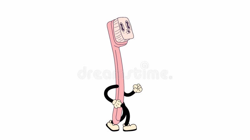 Groovy retro cartoon Toothbrush walking in a seamless loop animation vector illustration
