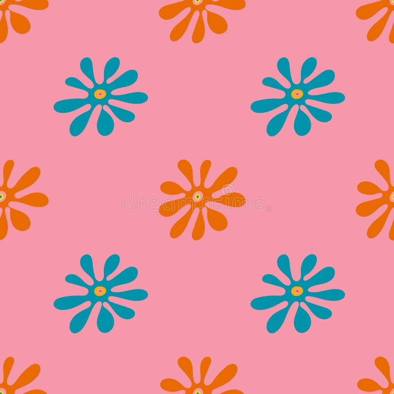 Groovy seamless patterns in retro 70s style, groovy hippie-style backgrounds with multicolored flowers. stock illustration