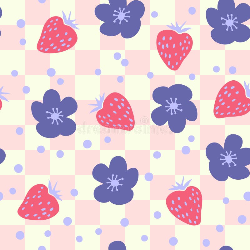 Groovy strawberries and flowers seamless pattern in 1970s style. Perfect for T-shirt, textile and print. Funky doodle vector