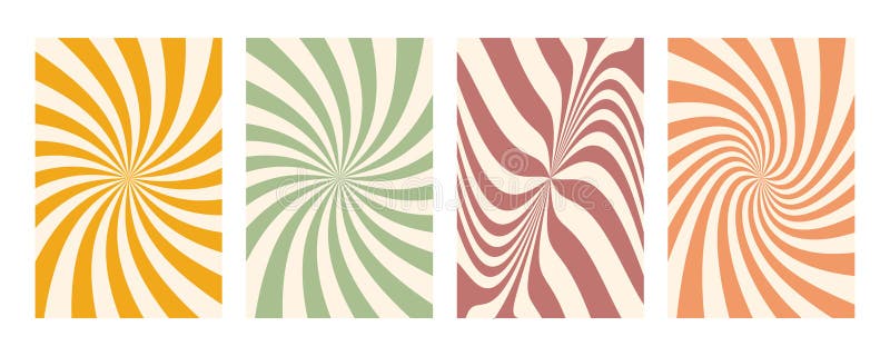 Groovy swirl stripe set. Hand drawn groovy, hippie backgrounds. Y2k aesthetic. Distorted swirl stripes, warped streaks stock illustration