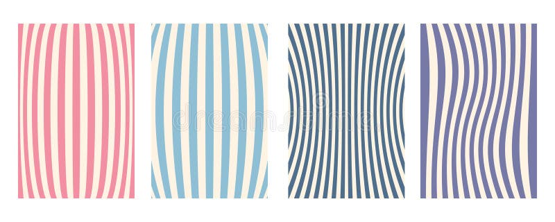 Groovy wave stripe set. Hand drawn groovy, hippie backgrounds. Distorted vertical stripes, warped streaks, fluid liquid stock illustration