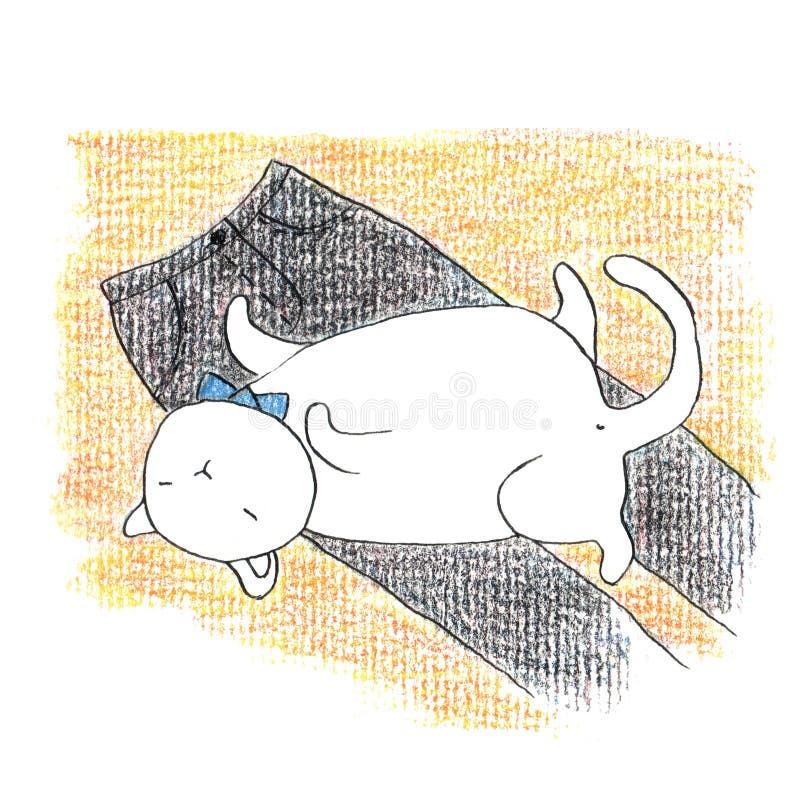 Gros chat blanc drôle se trouvant sur les pantalons noirs illustration libre de droits Gros chat blanc drôle se trouvant sur les pantalons noirs illustration libre de droits