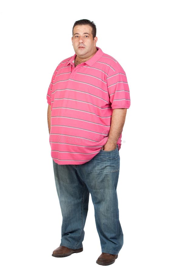 Fat man with pink shirt isolated on white background. Fat man with pink shirt isolated on white background