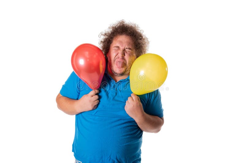 Gros Homme Drole Avec Des Ballons Joyeux Anniversaire Image Stock Image Du Decoration Concept