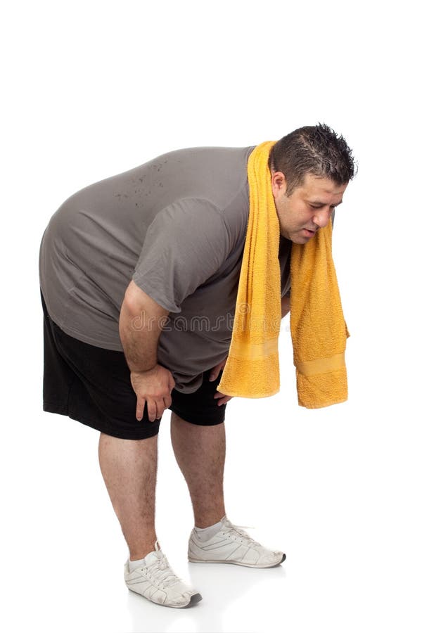 Fat man playing sport on a white background. Fat man playing sport on a white background