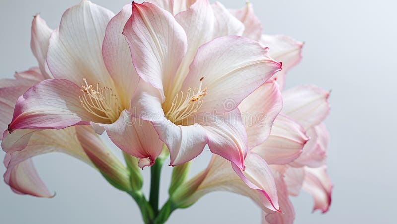 Gros plan d'une fleur de gladiolus avec des couches de pétales doux rose et blanc s'ouvrant gracieusement. images libres de droits